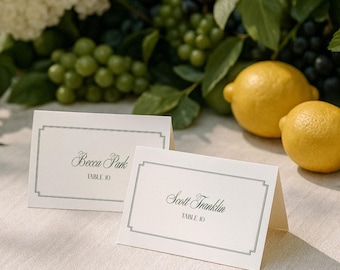 Grün Vintage Hochzeit Tischkarte Vorlage: Bearbeitbares Canva Design (Digitaler Download RD08)