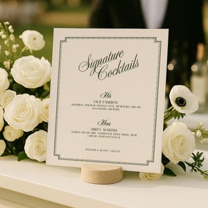 Elegant Wedding Bar Menu Template: Dark Green Signature Cocktails (Digital Download RD08)