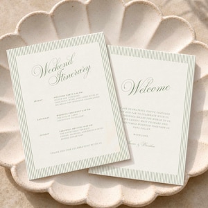 Green Wedding Weekend Itinerary Template, Wedding Welcome Bag Card, (Digital Download) EP10