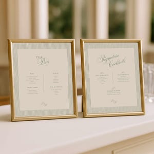 Plantilla de cartel verde para bebidas exclusivas, menú de bar para bodas editable en Canva e imprimible (descarga digital) EP10