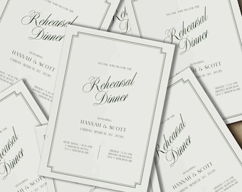 Elegante invitación a cena de ensayo con dinero antiguo / Invitación minimalista para la víspera de la boda, plantilla de Canva RD08