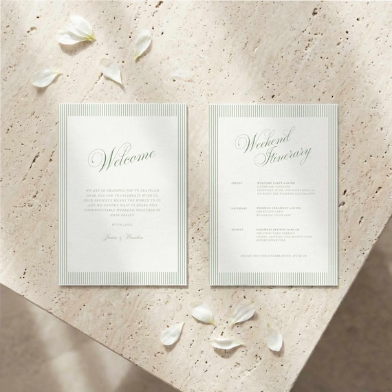 Green Wedding Weekend Itinerary Template, Wedding Welcome Bag Card, (Digital Download) EP10