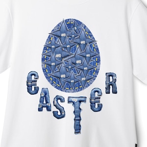 Blue Jeans Osterei, Patchwork Ei, Retro Denim Frühling Unisex Design PNG