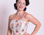 50's style Message in a Bottle mermaid Print Cotton Dress, Pinup, vintage reproduction, novelty print