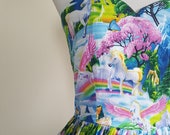 50's style Chasing Rainbows Print Cotton Dress, Unicorns, Pinup, vintage reproduction