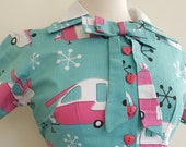 50's style Summer Holiday Cotton Dress, camper, Pinup, vintage reproduction, novelty print