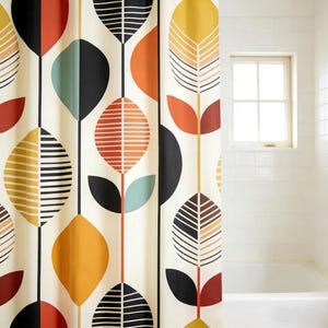 Mid Century Modern Blatt Duschvorhang, Retro Botanische Abstrakte Kunst Badezimmer Dekor