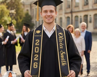 Custom Graduation Stole Class of 2026 Personalized Grad Sash with School Logo & Name High School College University Graduation Gift
