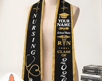 RN Graduation Stole Custom Nursing Stole Registered Nurse BSN MSN Graduation Sash Class of 2026, Nursing Stole Graduate 2026