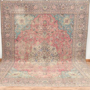 9&#39;6x12&#39;7 Faded Red Persian Rug: Vintage Wool Handmade Area Rug