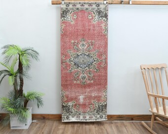 Small Oushak Turkish Runner Rug: Vintage Wool Hallway Rug, 2'7x6'3 ft