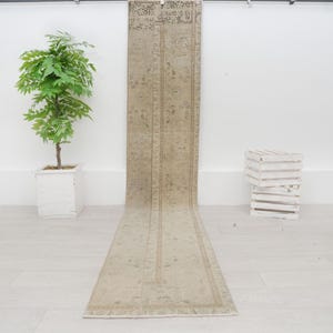 Alfombra turca vintage Oushak: Alfombra de pasillo de lana de 2x12.