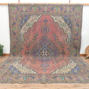 Faded Red Persian Rug (9&#39;3x12&#39;9 ft): Vintage Wool Handmade Area Rug
