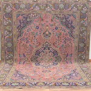 Large Vintage Persian Area Rug: Red & Navy Wool, Handmade