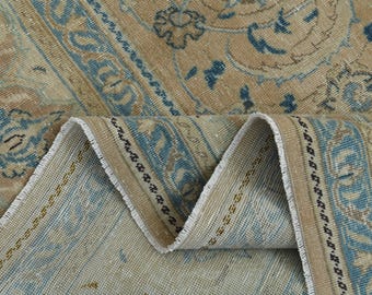 9.9x13.2 ft Hand-Knotted Wool Area Rug, Vintage Traditional Turkish Medallion Style, Muted Colors Large Area Rug