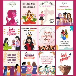 15 Cartões para o Dia da Mulher para Imprimir, Cartões para o Dia Internacional da Mulher, Cartões de Empoderamento Feminino Prontos para Imprimir, Cartões de Feliz Dia da Mulher, Cartões