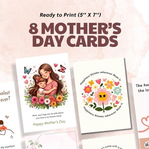 8 Cartões de Dia das Mães para Imprimir, Cartões para Mãe, Cartões de Felicitações, Cartões para ela, Download Instantâneo, Feliz Dia das Mães, Presentes de Dia das Mães