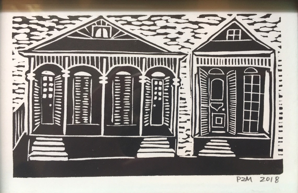 Two Shotgun New Orleans Houses Linocut Print in Decorated - Etsy