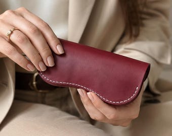 Leather Glasses Case, Genuine Leather Eyeglass Case, Minimalist Sunglasses Case, Gift for Him or Her