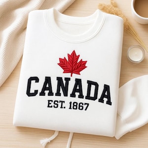 Canada Maple Leaf Embroidered Sweatshirt – EST. 1867 Hoodie & T-Shirt, Canadian Heritage Apparel, Maple Leaf Gift for Canada Lovers