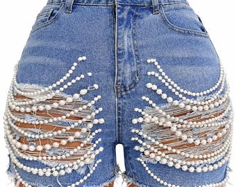 Treasure Pearl Distressed Denim Shorts