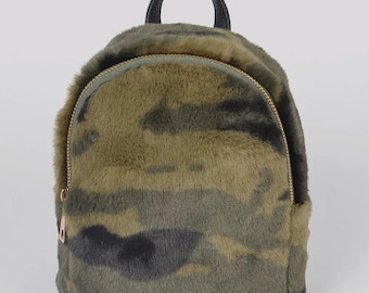 Compact Faux Fur Camo Backpack
