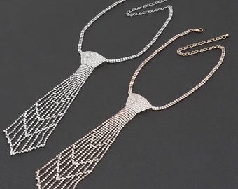 Glamour Rhinestone Necktie Necklace