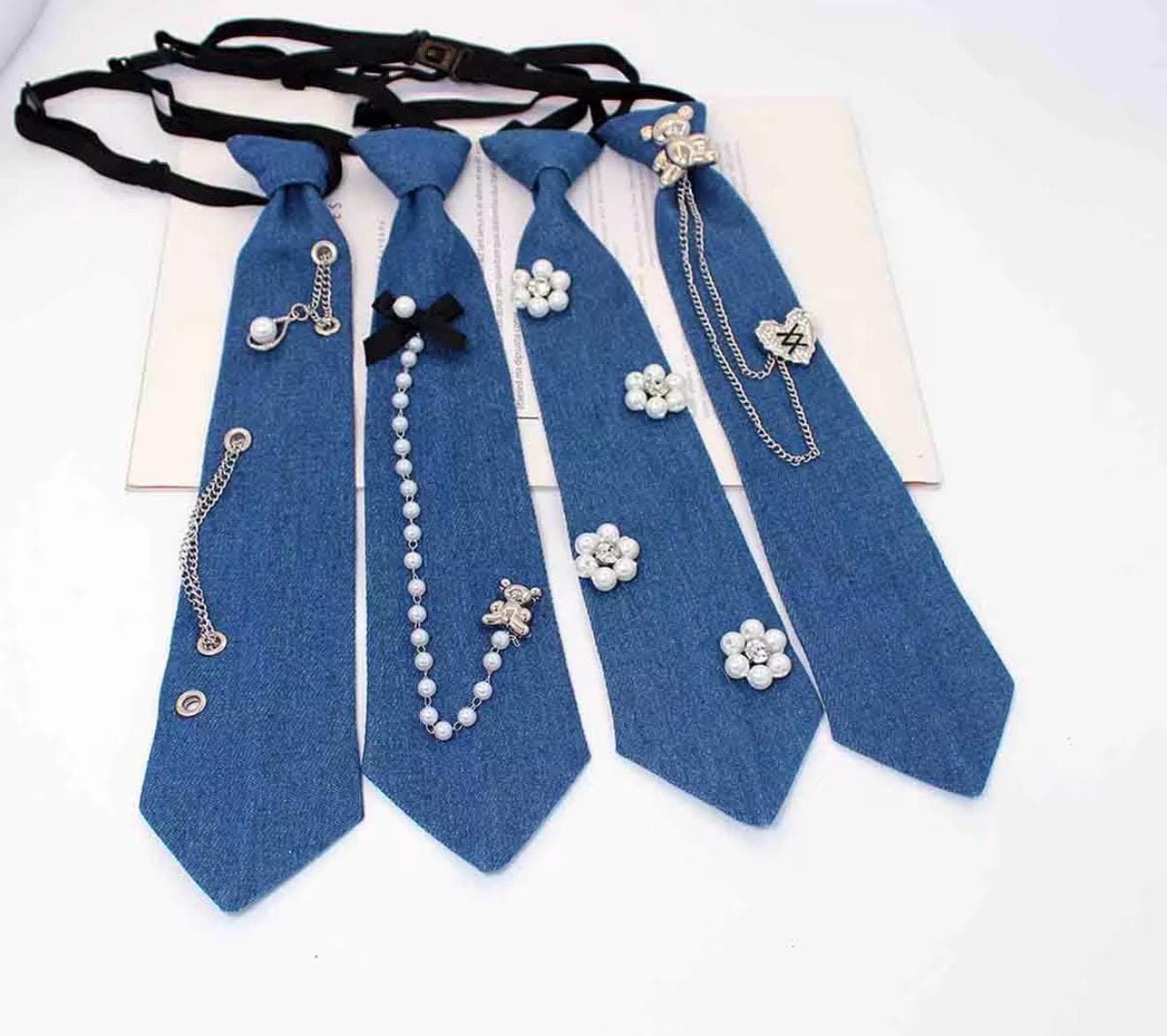 Denim Pearl Tie - Etsy display picture 2