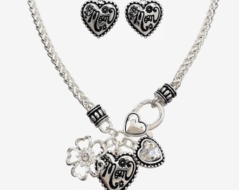 Mom Heart Flower Angelic Necklace Set