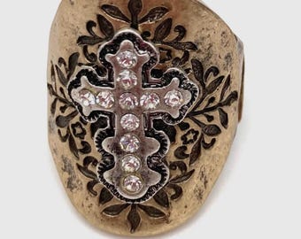 Cross Rhinestone Filigree Stretch Ring