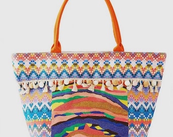 Out and About Pom Pom Tote Bag