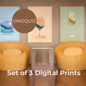 Surreal Landscape Wall Art Set, Dreamy Wine & Whiskey Glass Prints, Sunset and Moon Decor, Easy download and print