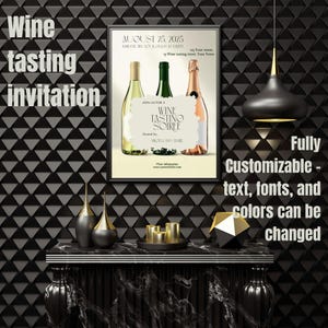faire-part de dégustation de vin rustique | Modèle modifiable de dégustation de vin | Téléchargement numérique | Invitation élégante sur toile pour une soirée | Événement Vignoble