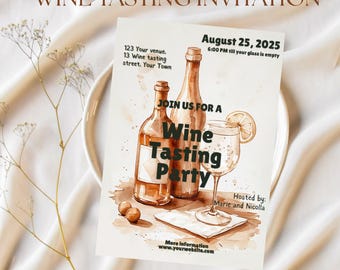 Invitación editable a cata de vinos: Tarjeta elegante para fiesta (plantilla de Canva)