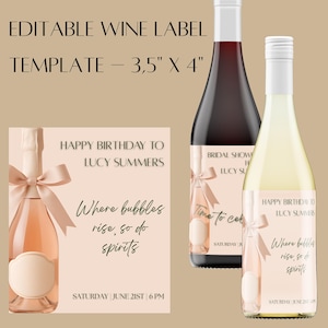 Editable Wine Bottle Labels – Birthday, Bridal Shower, Celebration – 3 Layouts + Printable Template | Instant Download