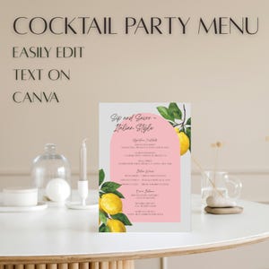 de menu pour cocktail italien | Thème Limoncello et citron | PDF modifiable avec impression imprimable et design au verso en prime