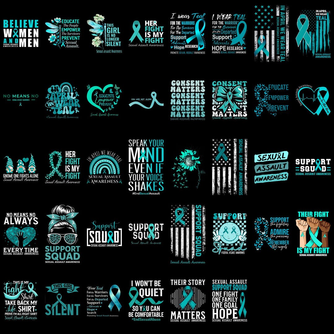 Sexual Assault Awareness PNG Bundle, Teal Ribbon Support Squad, Consent ...