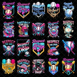 Respektera Drip Baseball PNG-paket, Baseball Drip PNG, Färgglad Baseball Clipart, Retro Sportsublimering, Baseballtröja Design