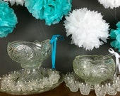 2 Punch Bowl Set, Extra Large and Ornate, 36 cups, Pinwheel and Stars and Slewed Horseshoe Pattern, Weddings, Large Parties