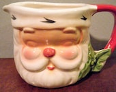 Small Santa Pitcher, Santa 39 s with Closed Eyes, Shaped Ceramic Earthenware, Shabby Chic, Vintage Creamer Pitcher for Christmas