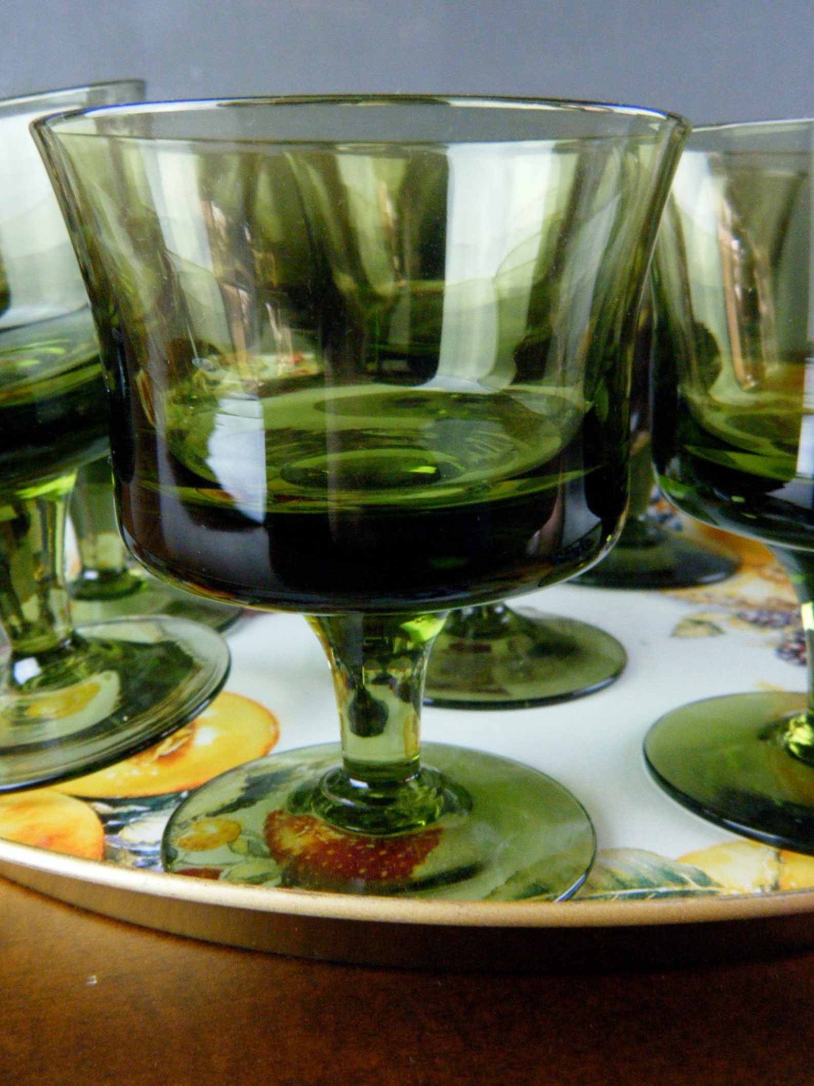 Mid Century Modern Glassware Oliveavocado Green Fine Glass Etsy