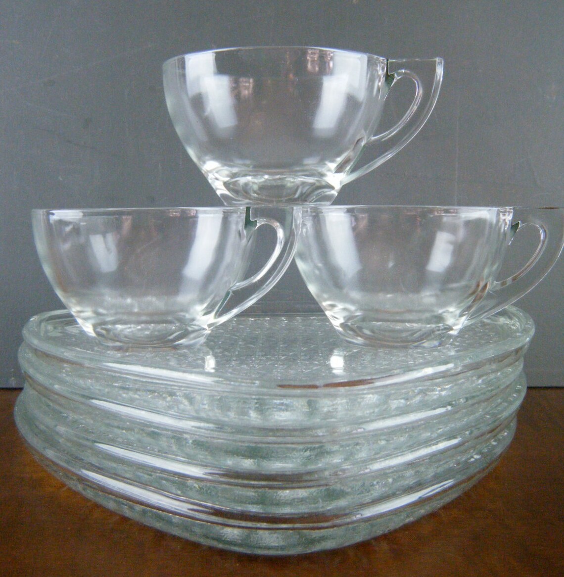 Triangular Clear Depression Glass Snack Plates With Cups Etsy