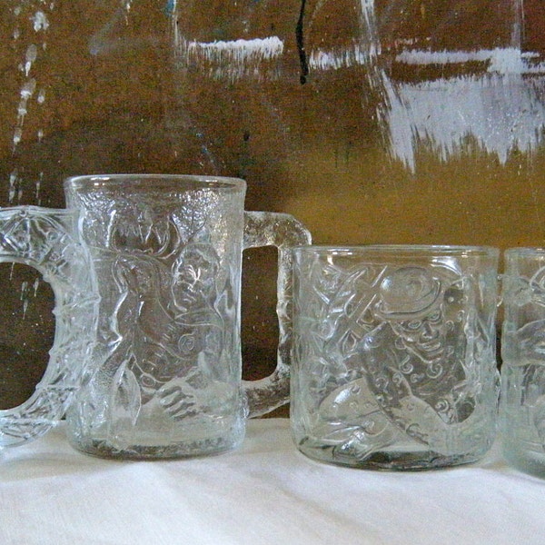Batman, Robin, Two Face and Riddler Mugs, Set of 4, McDonalds Clear Glass, FREE SHIPPING
