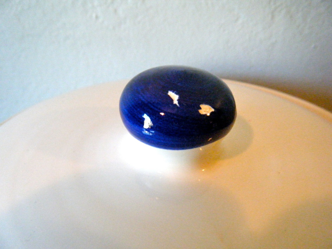 Set 4 White Eartenware Kitchen Canisters with Blue Stripes Etsy