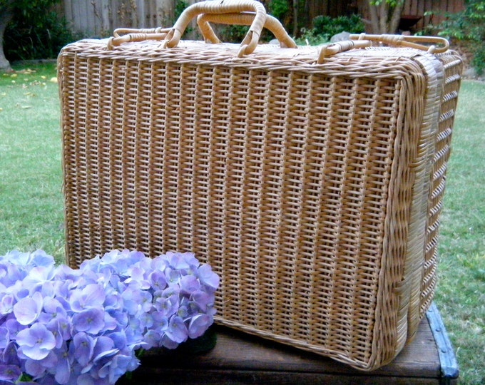 Large Vintage Wicker Suitcase With so Many Uses... Storage Etsy