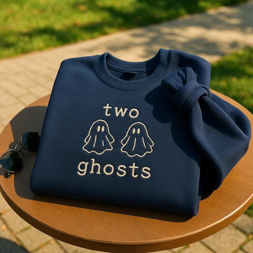 Two Ghosts Embroidered Sweatshirt | Halloween Shirt, Ghost Couple Hoodie, Cozy Fall T-Shirt, Cute Spooky Season Gift for Friends