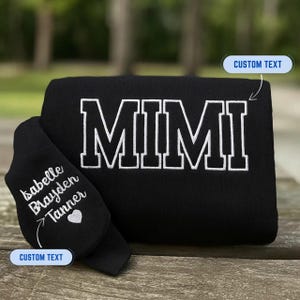 Custom MIMI Embroidered Sweatshirt, Hoodie – Personalized Grandma Gift with Grandkids&#39; Names, Custom Text T-Shirt, Mother&#39;s Day or Birthday