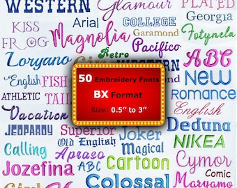 ONE Stickgarn, 50 ONE Box Schrift, Embrilliance BOX Schriften, Moderne Stickschrift Schriften, Digital Download