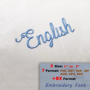 English Script Embroidery Font BX PES DSt EXP JEf VP3 Hus Xxx, Machine Embroidery, Bx font, Pes Font, Bx Embroidery font, Embroidery Designs