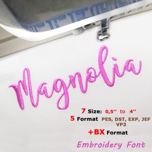 Fuente de bordado Magnolia Script BX Pes Dst Jef VP3 Exp, fuente BX, bordado cursivo, fuente Brother Pes, fuente de bordado Bx, tamaño de 0,5&#39;&#39; a 4&#39;&#39;